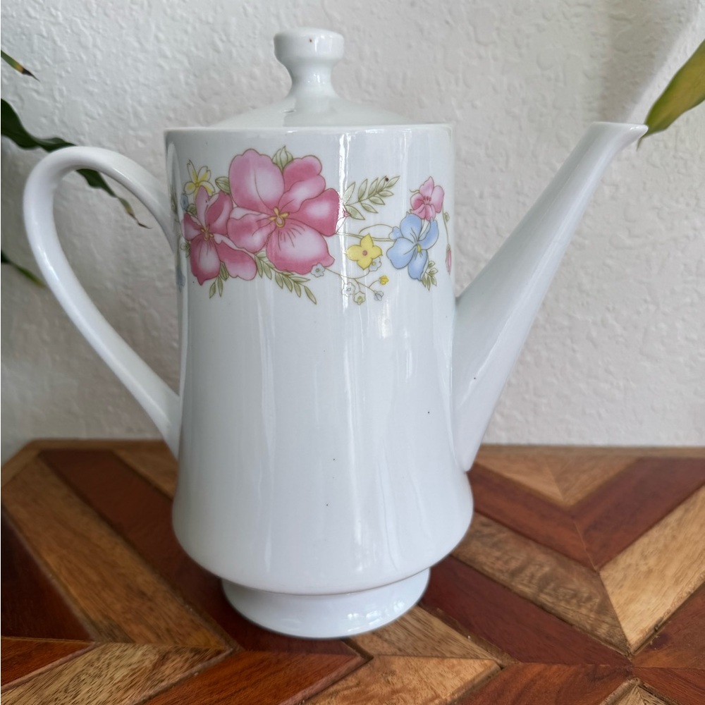 Vintage Floral Porcelain Teapot with Pink and Blue Flowers